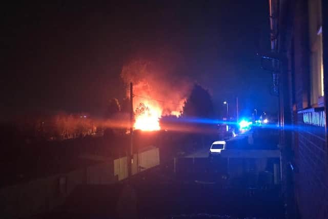 A garden fire in Brunswick Village and Cox Green, Sunderland. 
Image by Tyne and Wear Fire and Rescue Service.