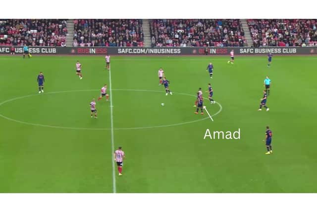 Figure Two: Amad drops deep to receive possession (Wyscout).