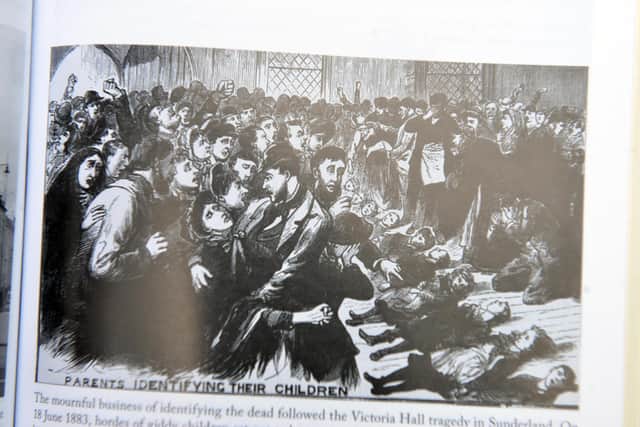 The book includes this harrowing image of parents identifying their children at the Victoria Hall Disaster.