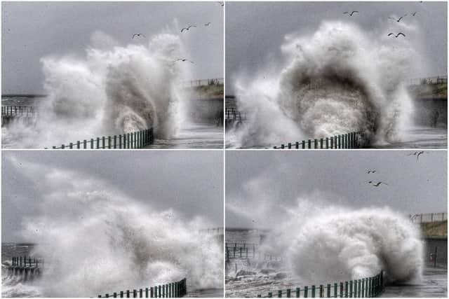 Stunning images capture waves crashing over the promenade at Seaburn. Picture: NNP.