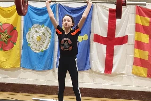 Libby Warwick-Snow in action at the British Weightlifting Lift-Off Competition championships in Mytholmroyd where she won gold.