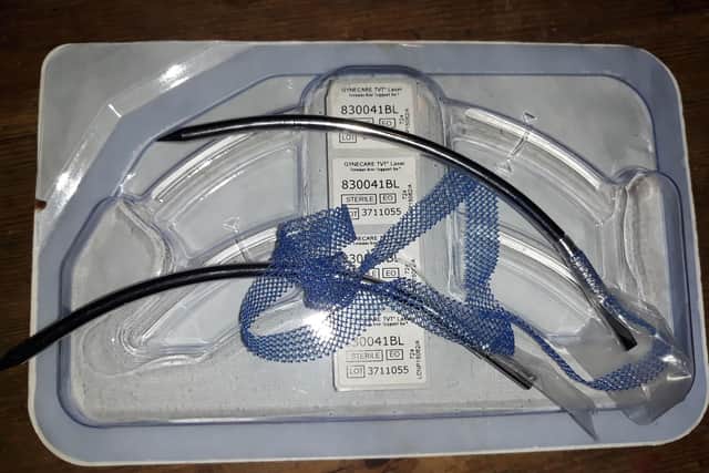 A photo of the pelvic mesh kit shared by Kath Sansom, founder of the campaign group Sling The Mesh. Photo: PA.