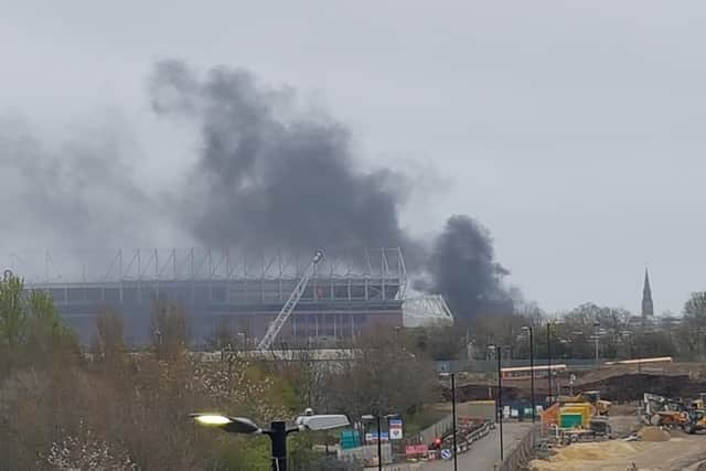 Smoke billows over Sunderland's Stadium of Light football ground on April 9.