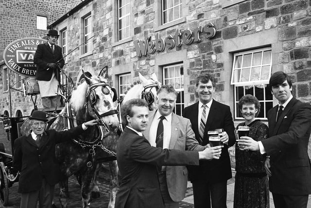 Websters was another pub on the site of The Ropery, which once made ropes for Nelson's ship, HMS Victory, at the battle of Trafalgar.  This is the pub's opening in December 1986.  Included in the photograph, Frank Nicholson of Vaux (right) and Lawrie McMenemy of Sunderland Football Club (centre).