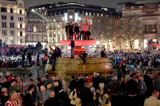 Covid restrictions mean that there will be no repeat of the scenes from Trafalgar Square in 2019.