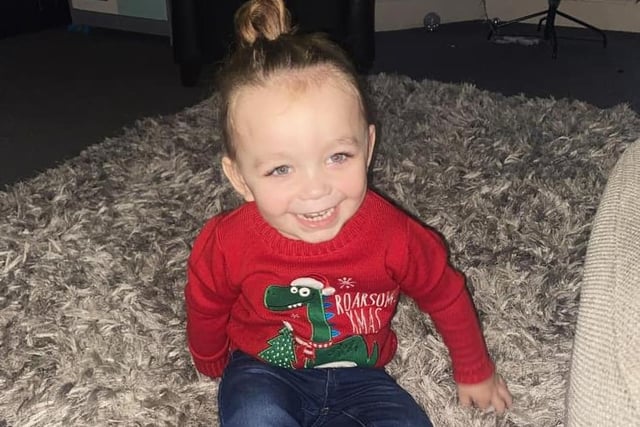 Harry John, age 3, dons a dino-inspired jumper for Christmas Jumper Day.