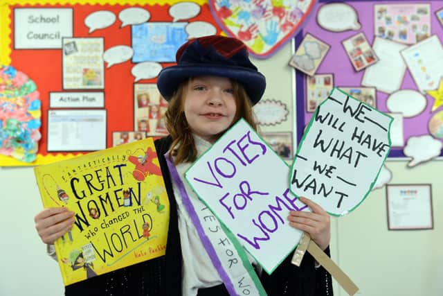 Emily Raine, 10, decided to dress as a Suffragette after reading about them in her History lessons.