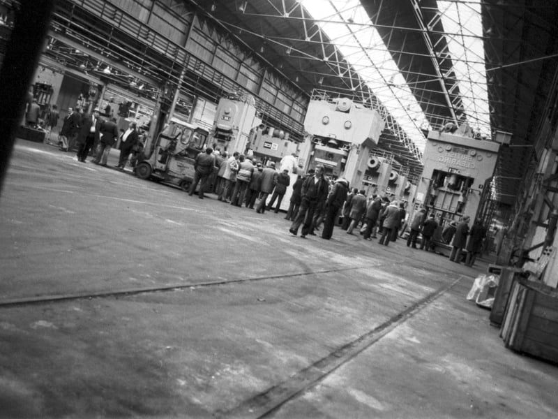 Plant and stock are auctioned off at the Linwood Rootes car factory in November 1981.