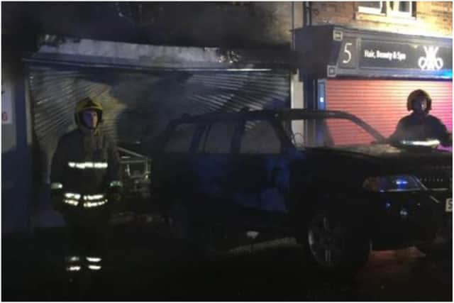 Firefighters and police were called to Sizzlers on Blackhills Road in Hordon after a car hit the building.
Photo by County Durham & Darlington Fire & Rescue Service.