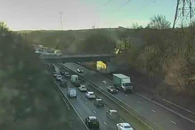 A still from the CCTV shared by @NELiveTraffic as it issued updates following the collision on the A19 southbound near the A690 Durham Road junction.