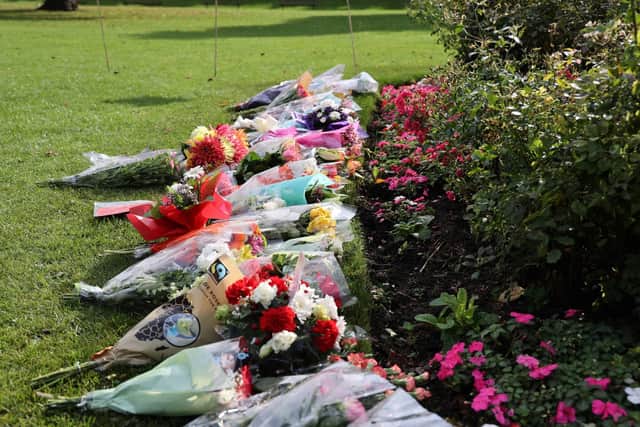 Floral tributes left in Mowbray Park.
