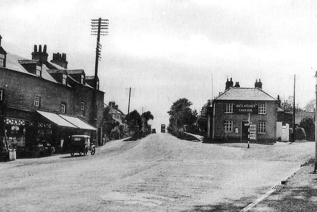 Bedhampton Hill with the Belmont Tavern on the right. Coldmans Stores and Post office on the left.  Picture: Courtesy of Mick Cooper collection.