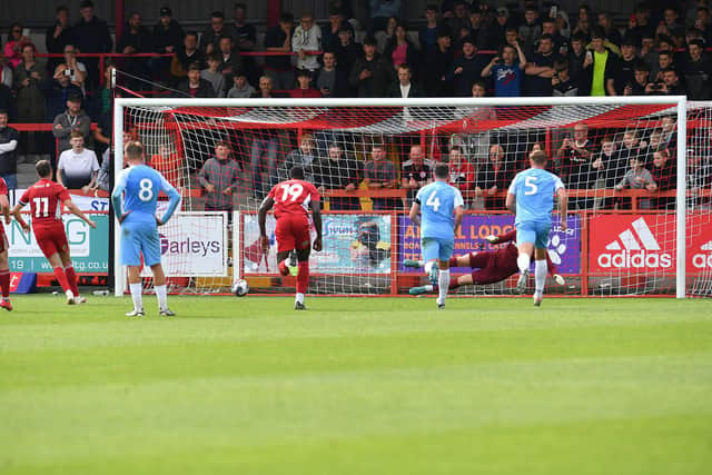 Accrington Stanley equalise from the penalty spot at The Wham Stadium