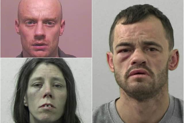Burglars, clockwise from top left, Andrew Haikney, Steven Lamb and Julie Shields are all spending Christmas in jail after they were locked up before December 25.