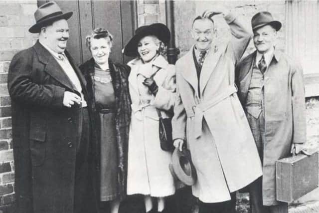From left: Oliver Hardy, Olga Healey - Stan's sister who lived in Roker, Stan's wife Ida, Stan Laurel and Olga's husband Bill Healey.