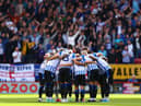 The Sheffield Wednesday squad huddle prior to the Sky Bet League One match between Charlton Athletic and Sheffield Wednesday at The Valley.