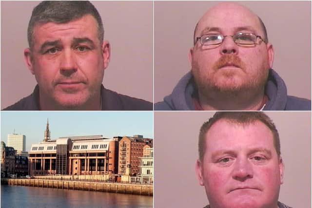 from top left Karl Scott, Gary Finnigan and Craig Finnigan appeared at Newcastle Crown Court.