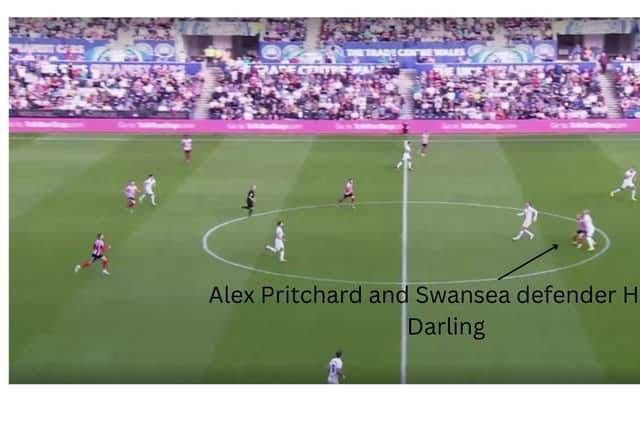 Figure Two: Alex Pritchard and Swansea defender Harry Darling challenge for the ball (Wyscout).
