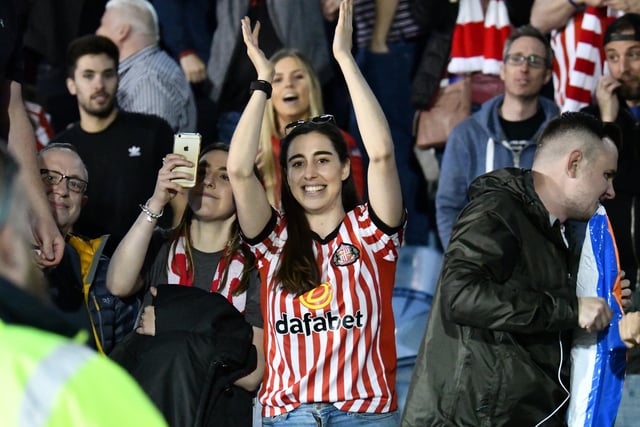 Phew! A 0-0 draw at Portsmouth put Sunderland in to the 2019 play-off finals and here are some of the fans at Fratton Park.