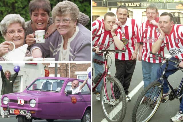 Grannies, a Robin Reliant and fans on bikes - it's Sunderland in 1998.