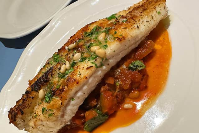 Grilled monkfish tail, aromatic herbs and caponata