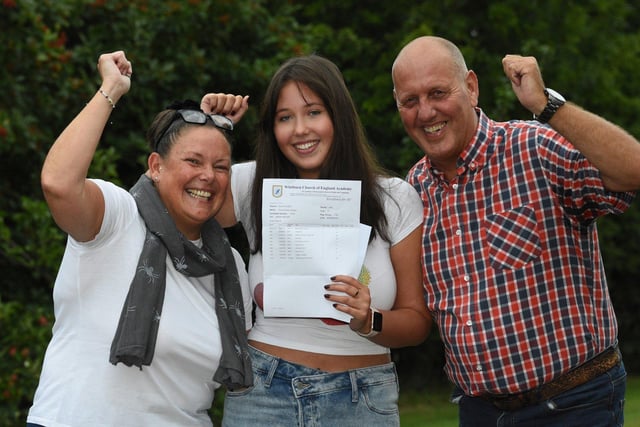 Whitburn C of E Academy pupil Emily Shipley, 16, sharing her GCSE success with her proud parents.
