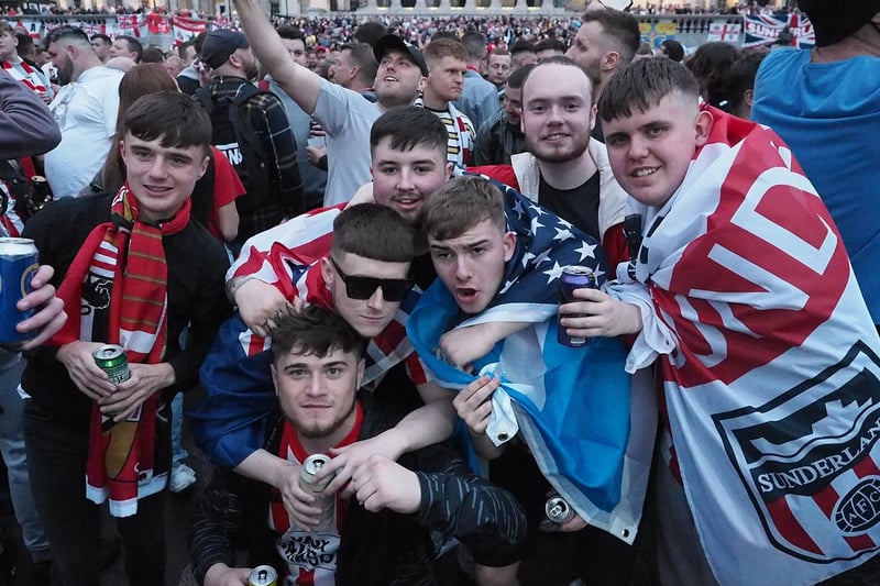 Sunderland fans at Trafalgar Square before the 2022 League One play-off final against Wycombe Wanderers at Wembley Stadium.