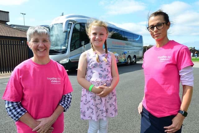 (Left) Karen Davison, director of Early Help at Together for Children Sunderland and service manager Jane Wheeler along with Holly Meldrum in front of the Summer Bus. 

Picture by Frank Reid