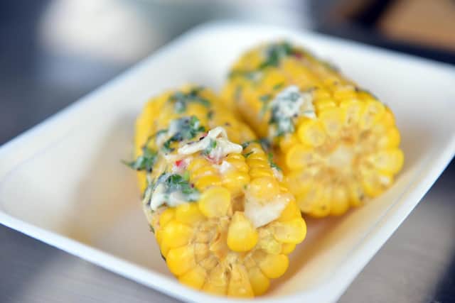 Boiled corn with a Trinidadian dressing