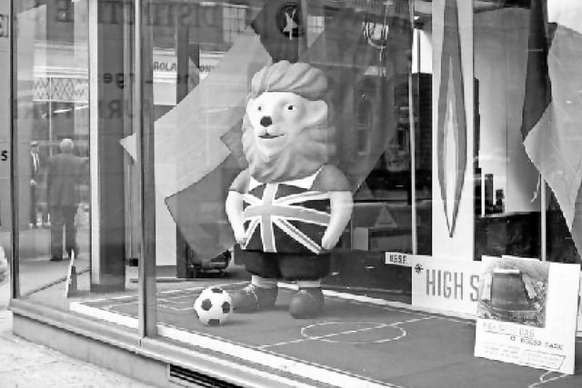 World Cup mascot Willie on show in the window of the Gas Office in Fawcett Street. Picture: Bill Hawkins.