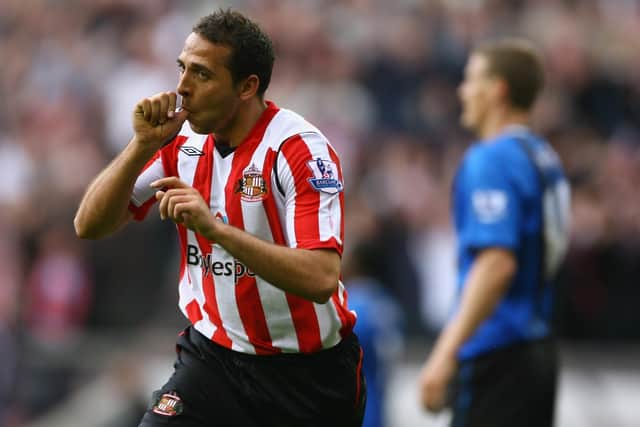 SUNDERLAND, UNITED KINGDOM - SEPTEMBER 20:  Michael Chopra of Sunderland celebrates his first goal during the Barclays Premier League match between Sunderland and Middlesbrough at the Stadium Of Light on September 20, 2008 in Sunderland, England.  (Photo by Clive Mason/Getty Images)