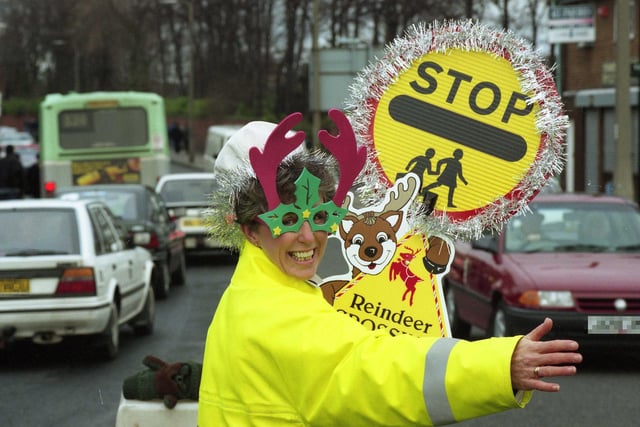 Sue Wright had a great i-deer to brighten up the dark mornings.  Sue was the lollipop lady for the Tunstall Road crossing with a reindeer themed mask in 1995.