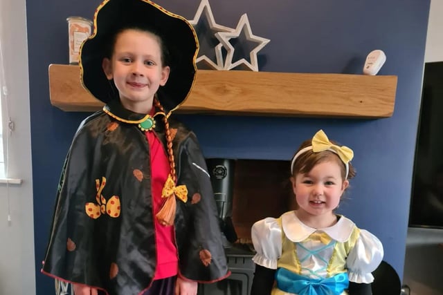Jade Brindley sent us this photo of Molly-Mae aged 7 dressed as the witch from Room on the Broom and Daisy aged 2 dressed as Goldilocks