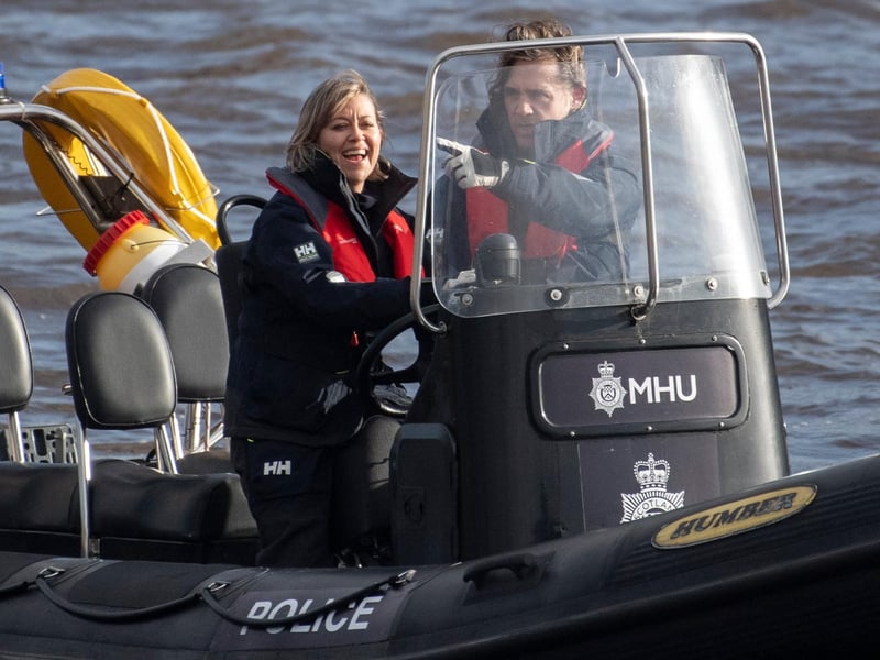 Filming for crime drama Annika takes place in Glasgow on the river Clyde.
Nicola Walker (DI Annika Strandhed) and Jamie Sives (DS Michael McAndrews) are seen filming on Glasgow's river Clyde.