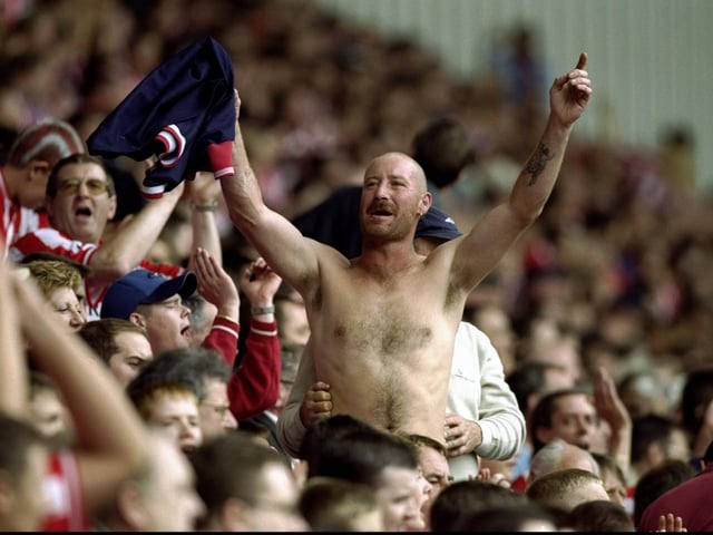 A Sunderland fan during the Premiership match between Derby and Sunderland played at Pride Park in Derby, England. Sunderland won the game 5-0 back in 1999.