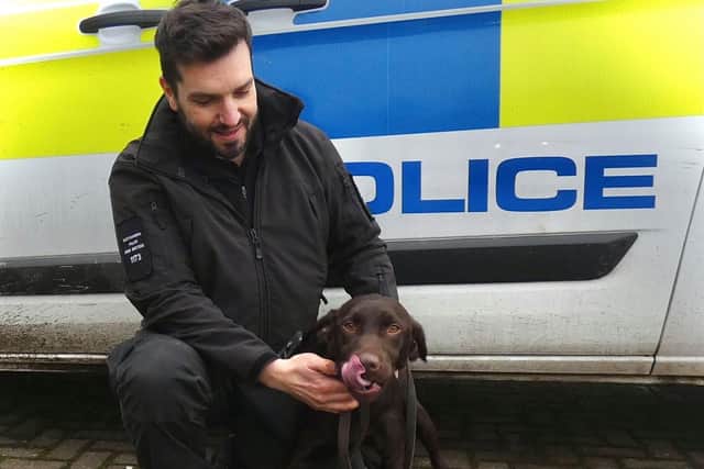 Rolo with his handler PC Dave Robinson.