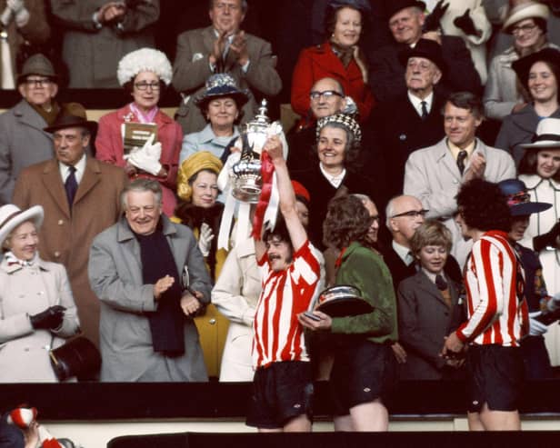 LONDON, UNITED KINGDOM - MAY 05:  Sunderland captain Bobby Kerr lifts the FA Cup after Sunderland had beaten Leeds United 1-0 to win the 1973 FA Cup final at Wembley Stadium on May 5, 1973 in London, England.  (Photo by Don Morley/Allsport/Getty Images)