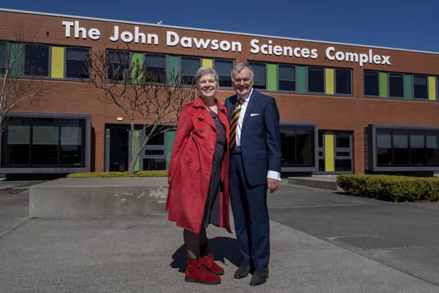 John Dawson and wife Sam outside the renamed science centre