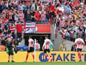 LONDON, ENGLAND - MAY 21: Ross Stewart of Sunderland celebrates after scoring their side's second goal in front of the fans during the Sky Bet League One Play-Off Final match between Sunderland and Wycombe Wanderers at Wembley Stadium on May 21, 2022 in London, England. (Photo by Justin Setterfield/Getty Images)