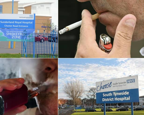 Smoking shelters are to be removed from the grounds of Sunderland Royal and South Tyneside hospitals