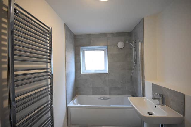 The modern bathroom in one of Gentoo's new Liberty Grange homes.