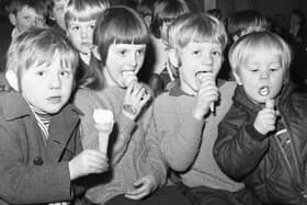 Enjoying an ice-cream during a break in the film show at North Biddick Workmen's Club in 1974.
