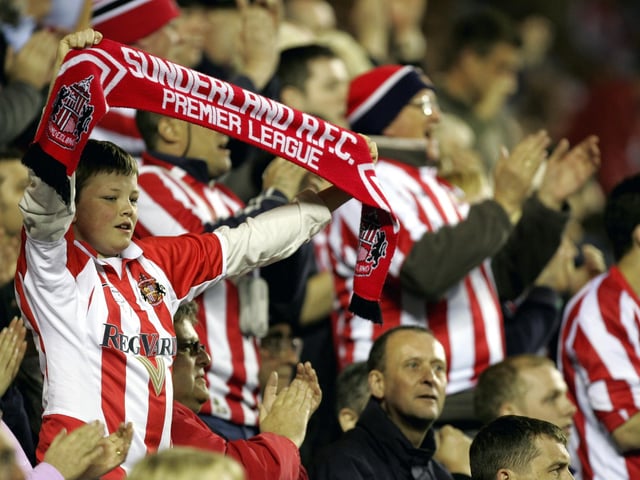 Sunderland fans with a Premier League scarf during the Championship match between Sunderland and Burnley at the Stadium of Light on April 27, 2007.