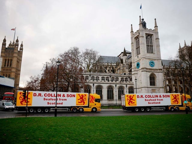 A spokesperson for DR Collin & Son said: “We have been asked to take part in a peaceful protest with another 20-plus Shellfish Exporters from around the whole of the UK in connection with the current difficulties that the seafood industry is facing due to the new Brexit regulations." (Photo by Tolga Akmen / AFP)