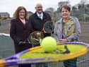 Coun Linda Williams (left) with Washington North councillors Peter Walker and Jill Fletcher at the tennis courts at Usworth Park which are among 17 across the city to be revamped