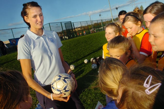 Jill got lots of interest when she talked to young girls at Houghton Kepier school about her football life in 2011.