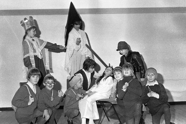 A scene from "Snow White and the Seven Dwarfs", one of six playlets performed by pupils of Hudson Road Primary School in 1974.