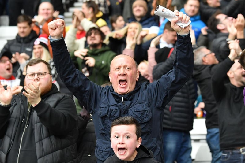 Sunderland fans in action as Tony Mowbray's men took on Hull City in 2023