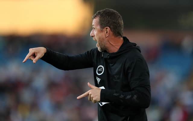 BURNLEY, ENGLAND - AUGUST 30: Gary Rowett, Manager of Millwall reacts during the Sky Bet Championship between Burnley and Millwall at Turf Moor on August 30, 2022 in Burnley, England. (Photo by Alex Livesey/Getty Images)