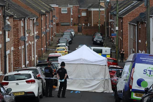 A police cordon in Melville Street, Chester-le-Street, following the July 2019 murder.